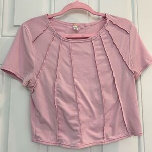 La Hearts Light Pink Paneled Short Sleeve Tee